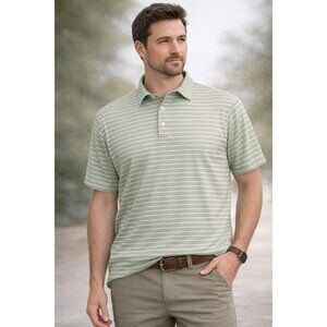 Fish Hippie Mens Polo Collection Shirt Green Stripe Short Sleeve Cotton Size XL